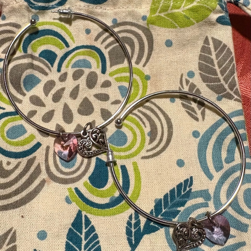 Silver Heart Charm Hoop Earrings
